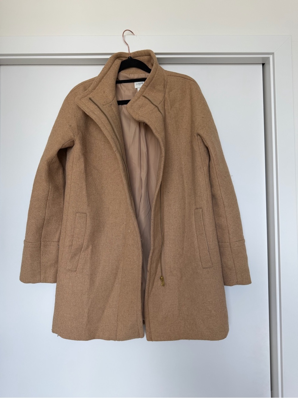 J. Crew Camel Wool-Blend Funnel Collar Coat - Picture 1 of 3